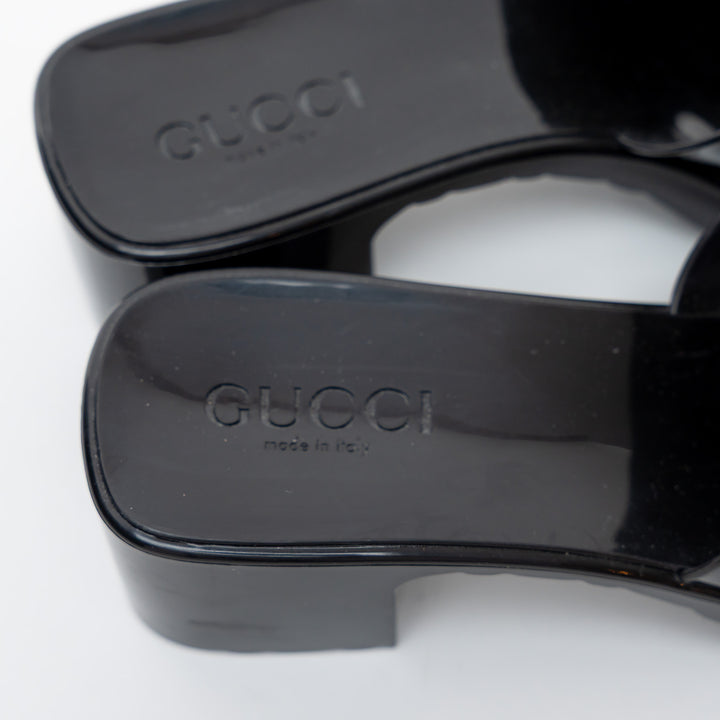 Gucci Black Embossed Block Heel Sandals Size 37