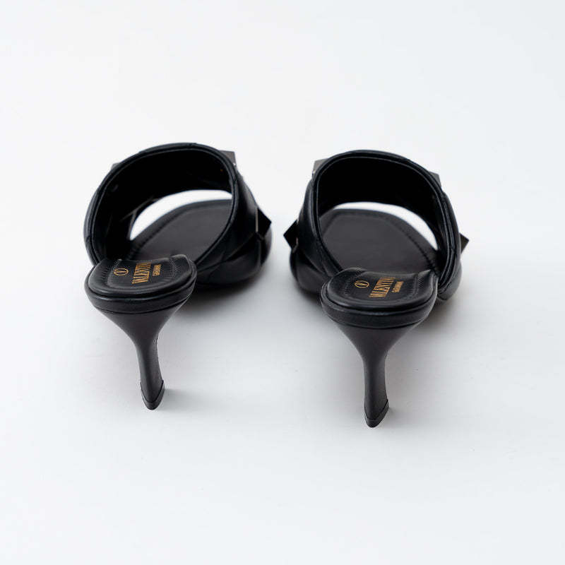 Valentino Black Leather Roman Stud Flat Sandals Size 37.5