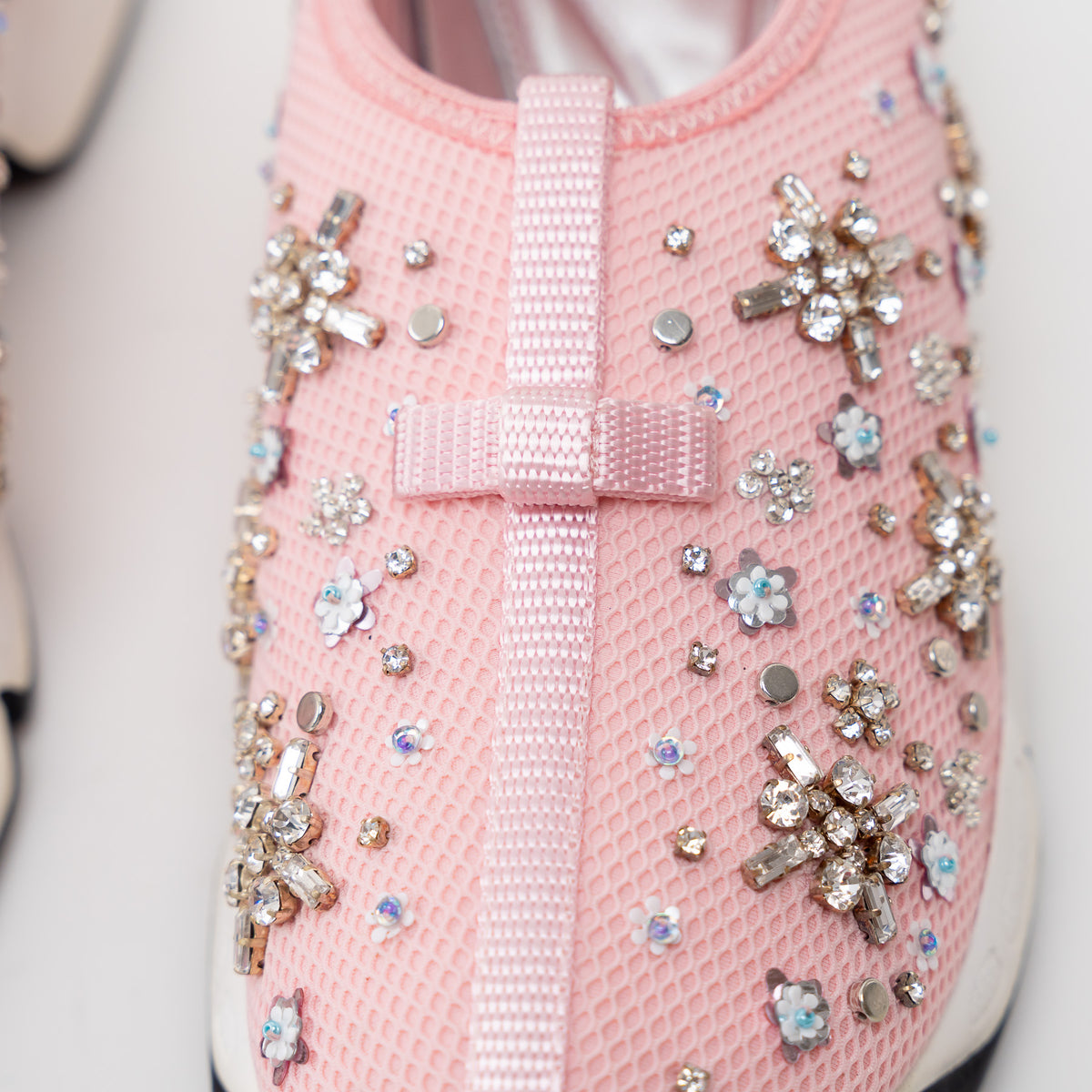 Dior Pink Embellished Mesh Fusion Sneakers Size 38.5