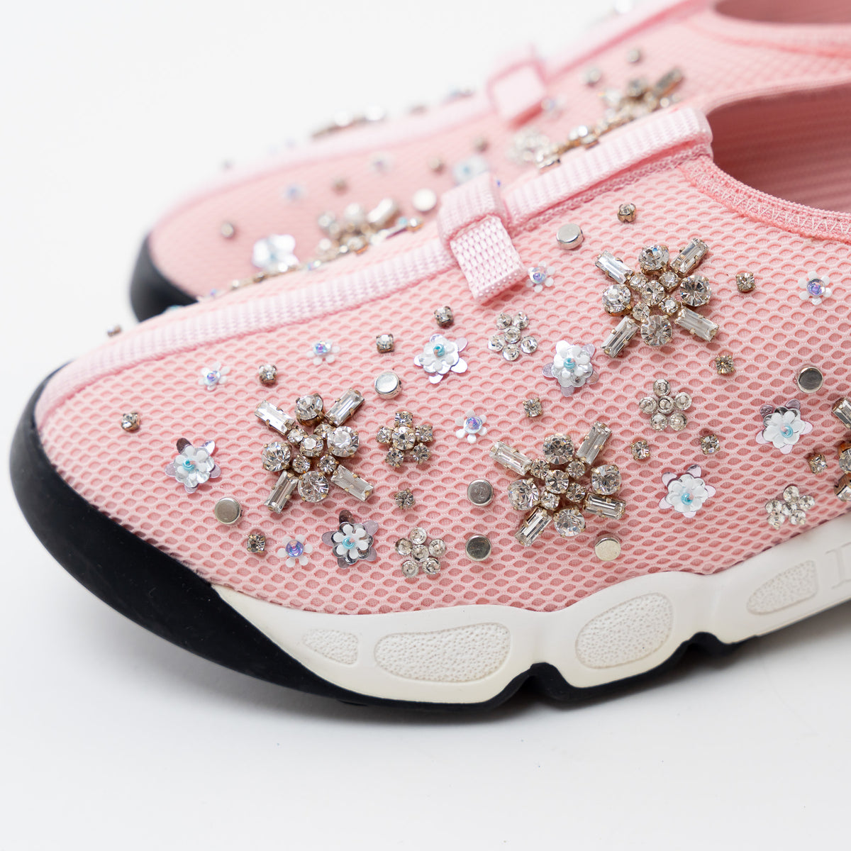 Dior Pink Embellished Mesh Fusion Sneakers Size 38.5