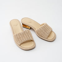 Fendi Beige Raffia Intreccio Baguette Slide Sandals Size 40