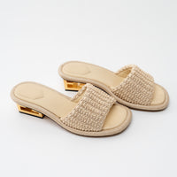 Fendi Beige Raffia Intreccio Baguette Slide Sandals Size 40