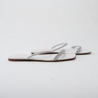 Gianvito Rossi White Grained Leather with Crystal Embellishment Slide Sandals Size 41