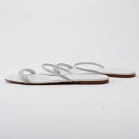 Gianvito Rossi White Grained Leather with Crystal Embellishment Slide Sandals Size 41