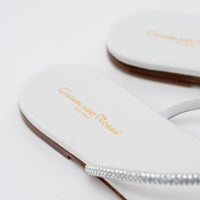 Gianvito Rossi White Grained Leather with Crystal Embellishment Slide Sandals Size 41