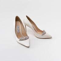 Jimmy Choo White Satin Romy 100 with Crystal Embellishment Heels Size 39.5