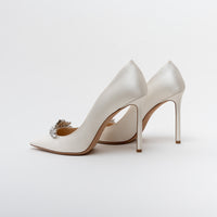 Jimmy Choo White Satin Romy 100 with Crystal Embellishment Heels Size 39.5