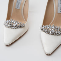 Jimmy Choo White Satin Romy 100 with Crystal Embellishment Heels Size 39.5