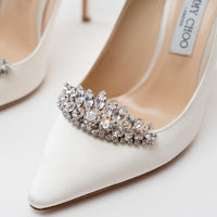 Jimmy Choo White Satin Romy 100 with Crystal Embellishment Heels Size 39.5