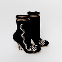 Fendi Black Knit Pearl Detail Ankle Boot Heel Size 40