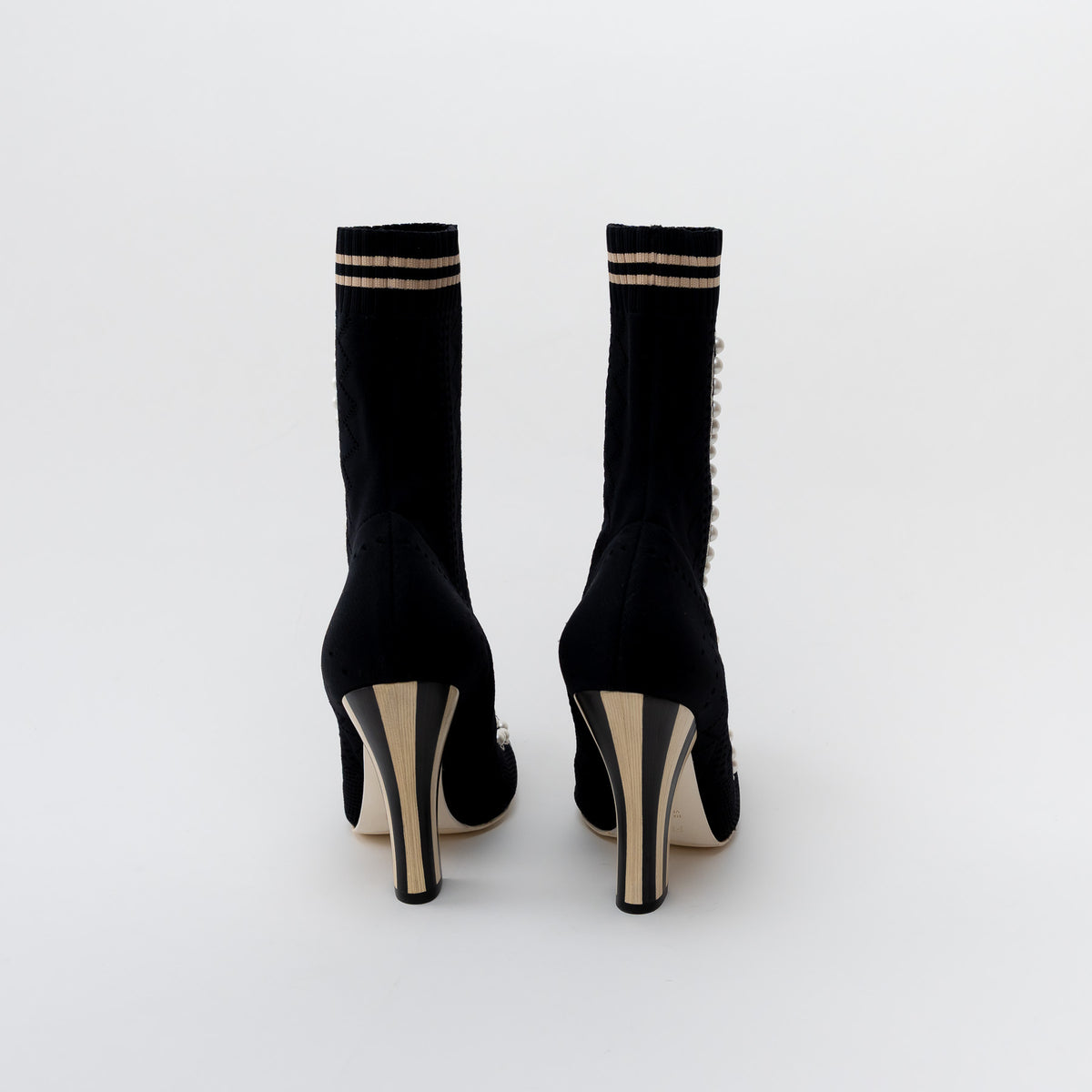 Fendi Black Knit Pearl Detail Ankle Boot Heel Size 40