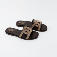 TOD'S Brown Suede Chain Motif Slide Sandals Size 37