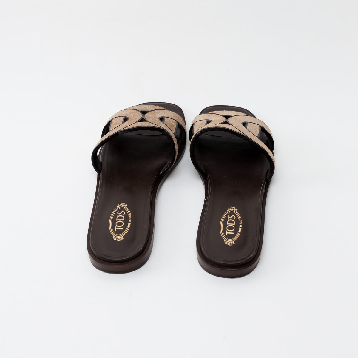 TOD'S Brown Suede Chain Motif Slide Sandals Size 37