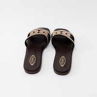 TOD'S Brown Suede Chain Motif Slide Sandals Size 37