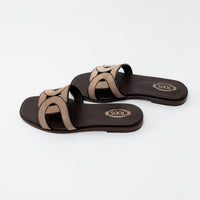 TOD'S Brown Suede Chain Motif Slide Sandals Size 37
