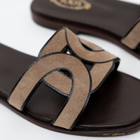TOD'S Brown Suede Chain Motif Slide Sandals Size 37
