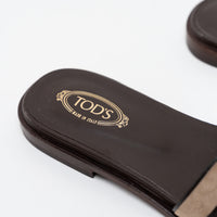 TOD'S Brown Suede Chain Motif Slide Sandals Size 37