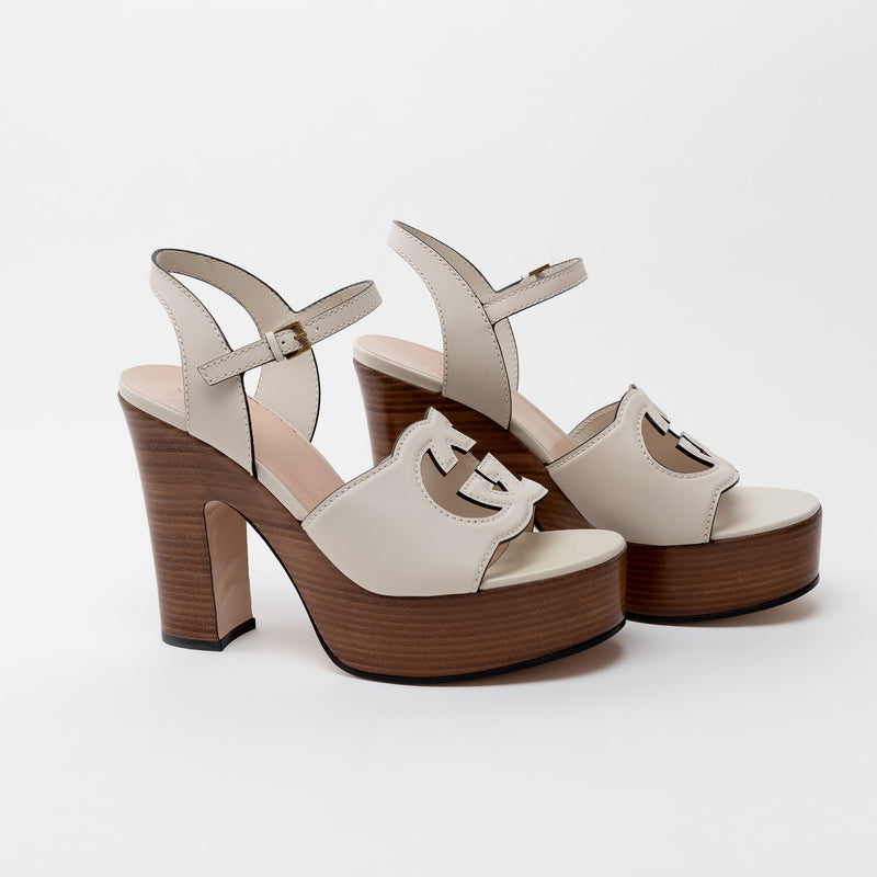 Gucci Cream Leather Interlocking G Cutout Platform Sandal Size 41.5