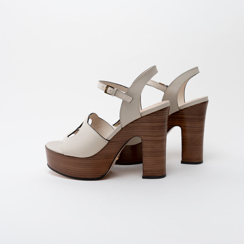 Gucci Cream Leather Interlocking G Cutout Platform Sandal Size 41.5