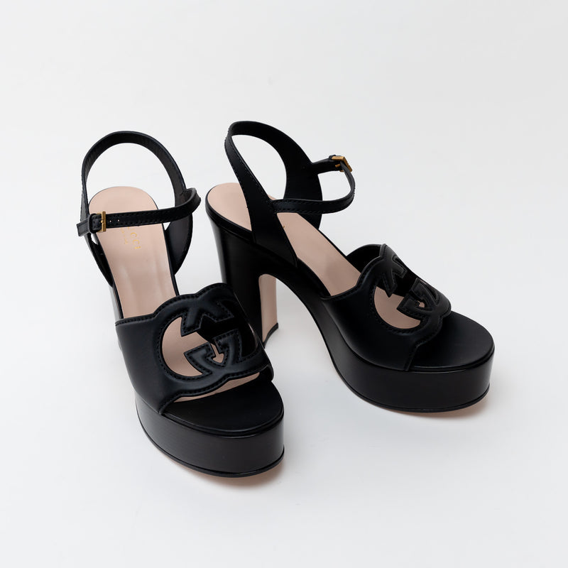 Gucci Black Interlocking G Cutout Platform Sandal Size 40/ Size 41