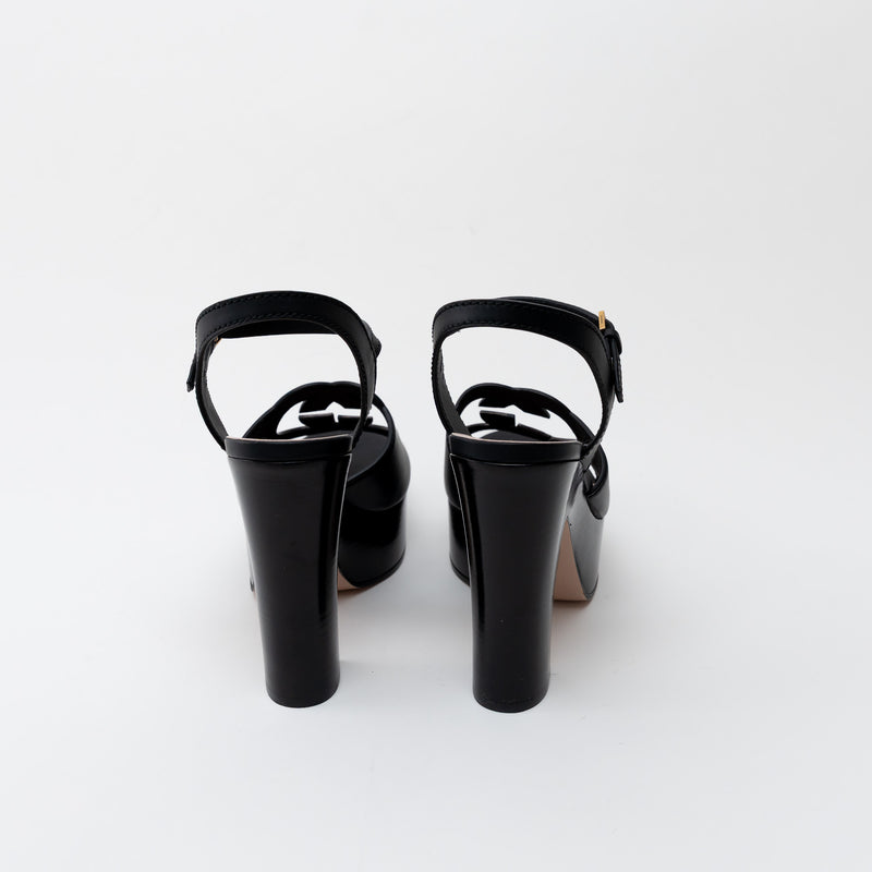 Gucci Black Interlocking G Cutout Platform Sandal Size 40/ Size 41