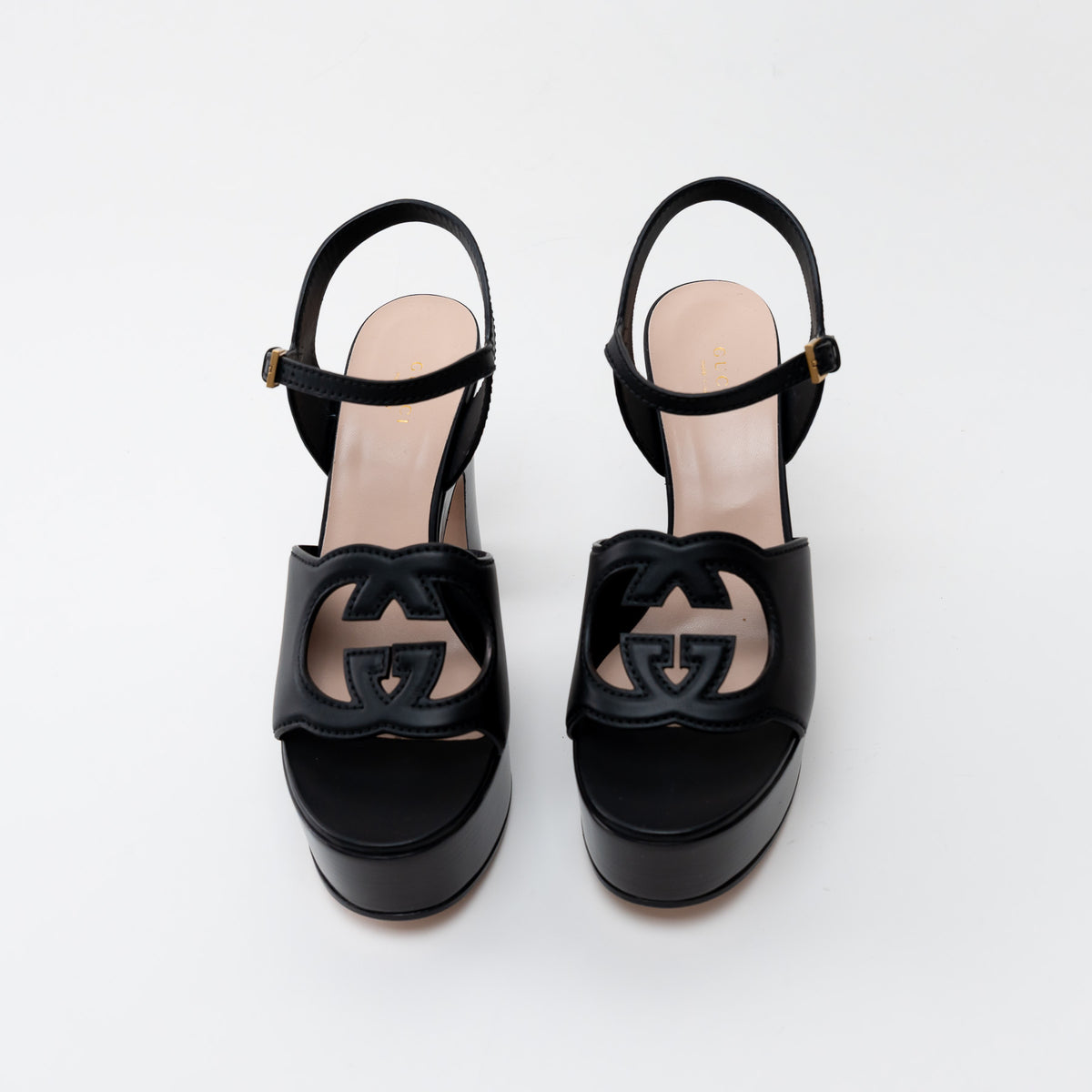 Gucci Black Interlocking G Cutout Platform Sandal Size 40/ Size 41