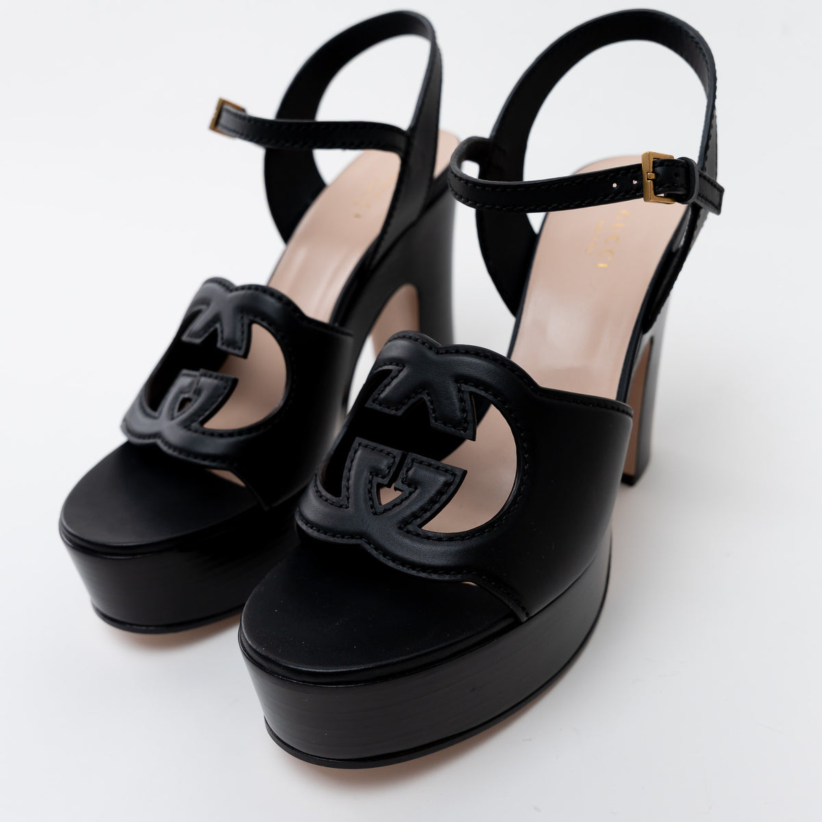 Gucci Black Interlocking G Cutout Platform Sandal Size 40/ Size 41