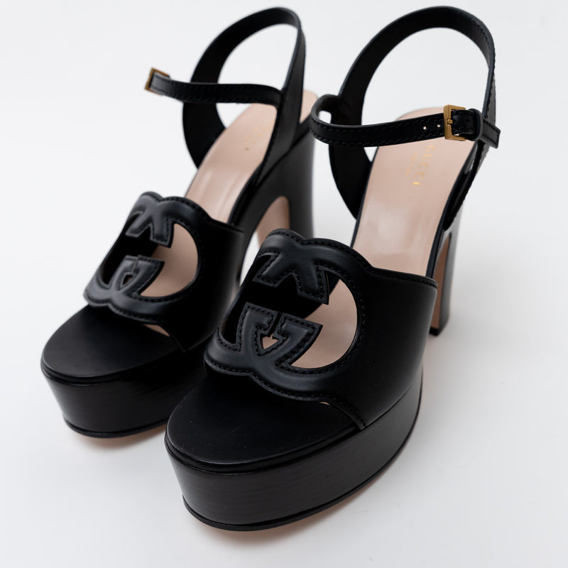 Gucci Black Interlocking G Cutout Platform Sandal Size 40/ Size 41
