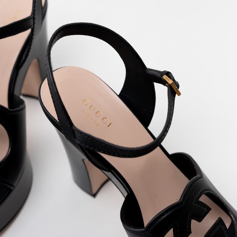 Gucci Black Interlocking G Cutout Platform Sandal Size 40/ Size 41