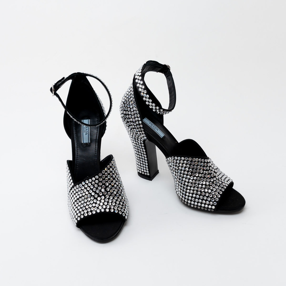 Prada Black Satin Crystal Embellished Sandals Size 41