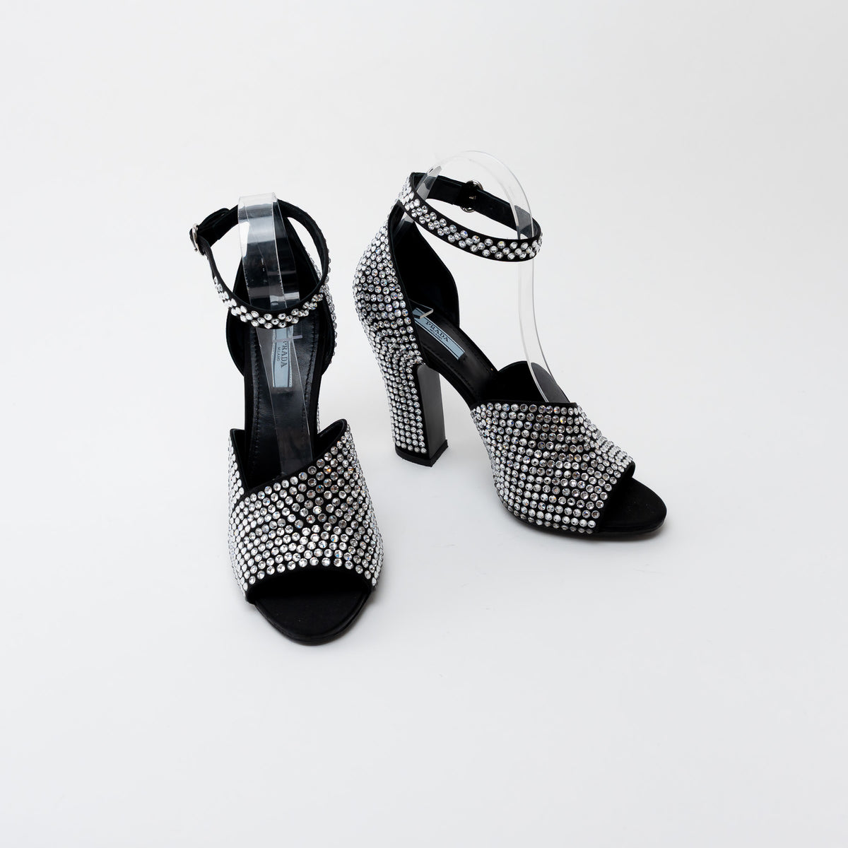 Prada Black Satin Crystal Embellished Sandals Size 41