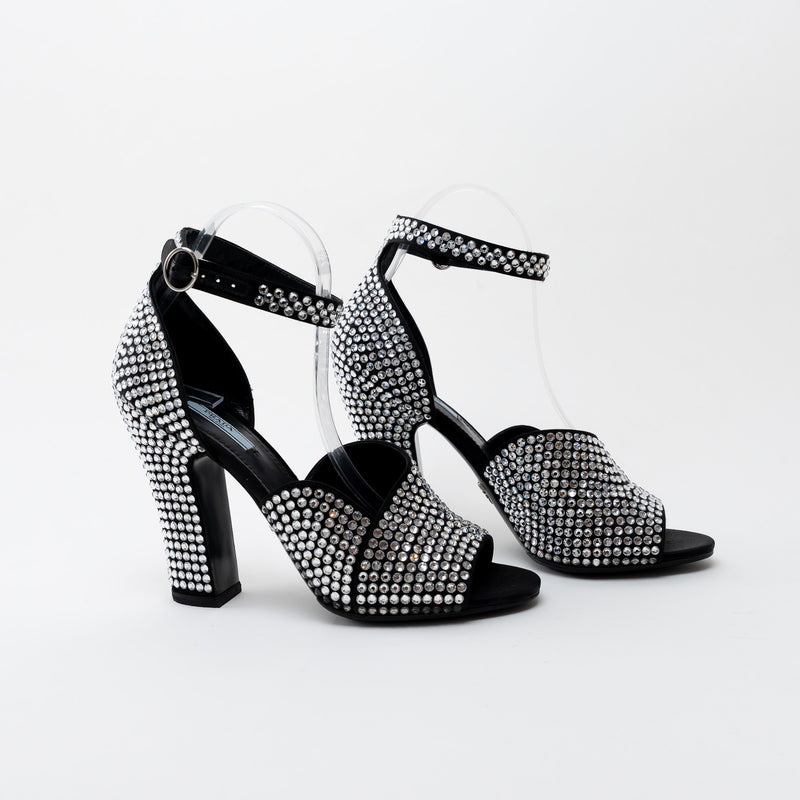 Prada Black Satin Crystal Embellished Sandals Size 41