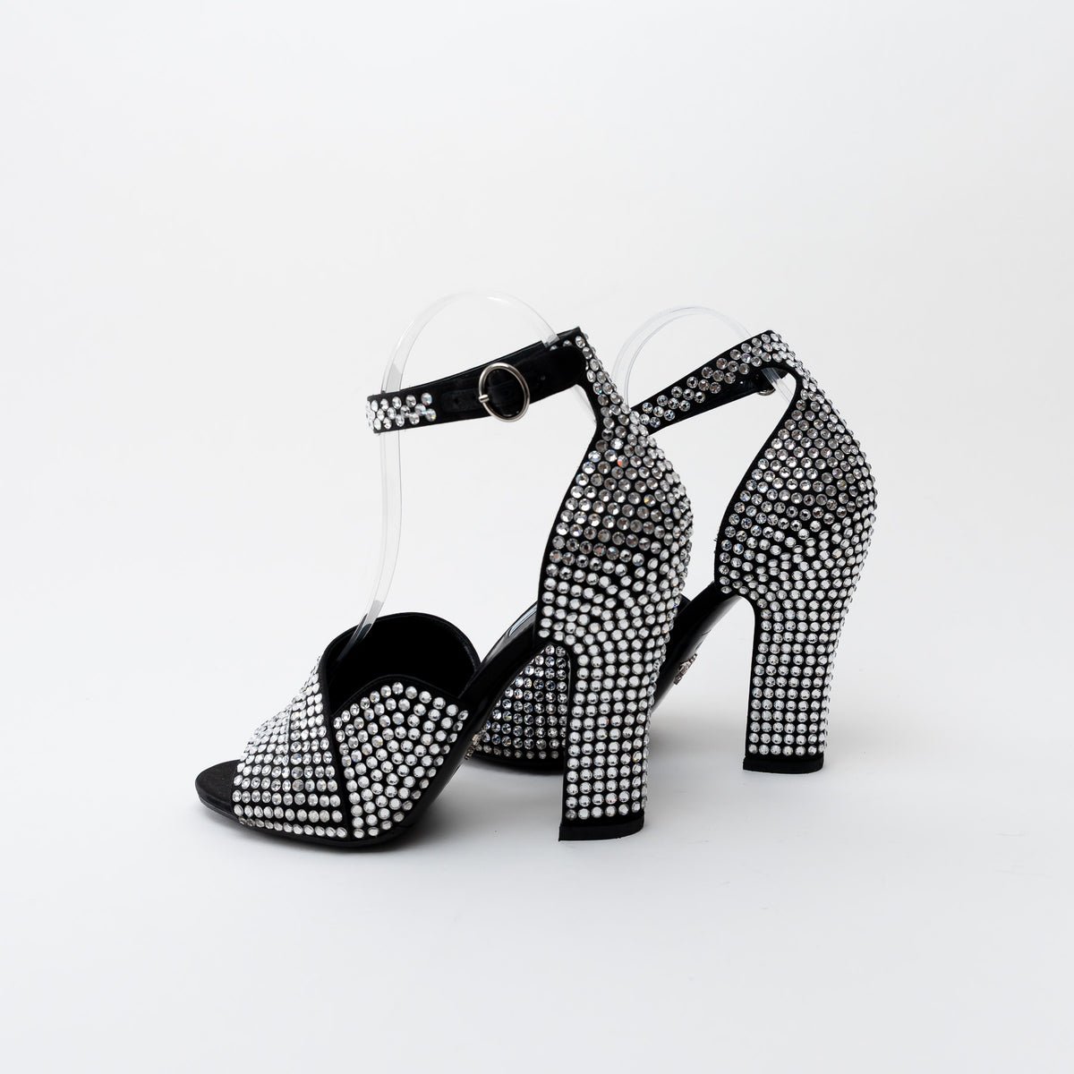 Prada Black Satin Crystal Embellished Sandals Size 41