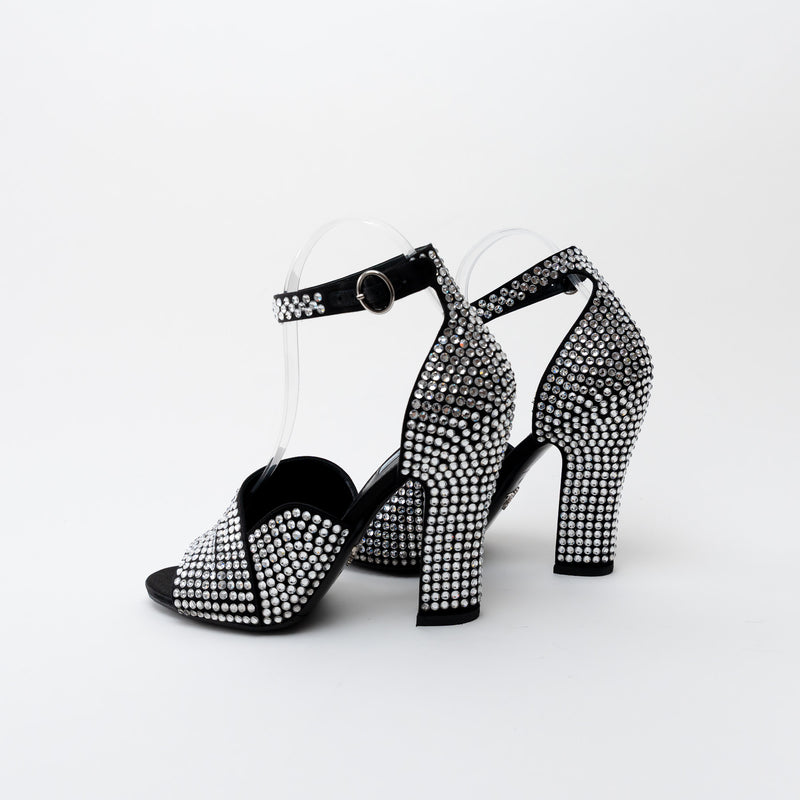 Prada Black Satin Crystal Embellished Sandals Size 41