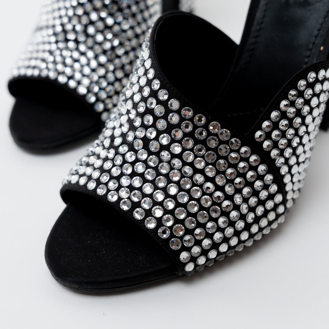 Prada Black Satin Crystal Embellished Sandals Size 41