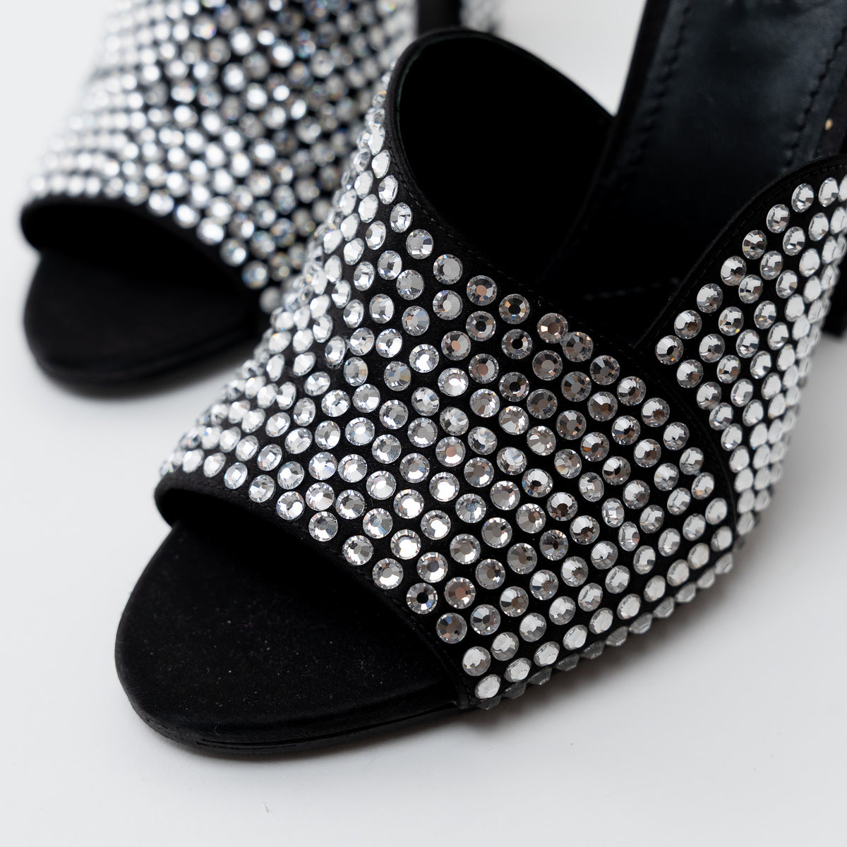 Prada Black Satin Crystal Embellished Sandals Size 41