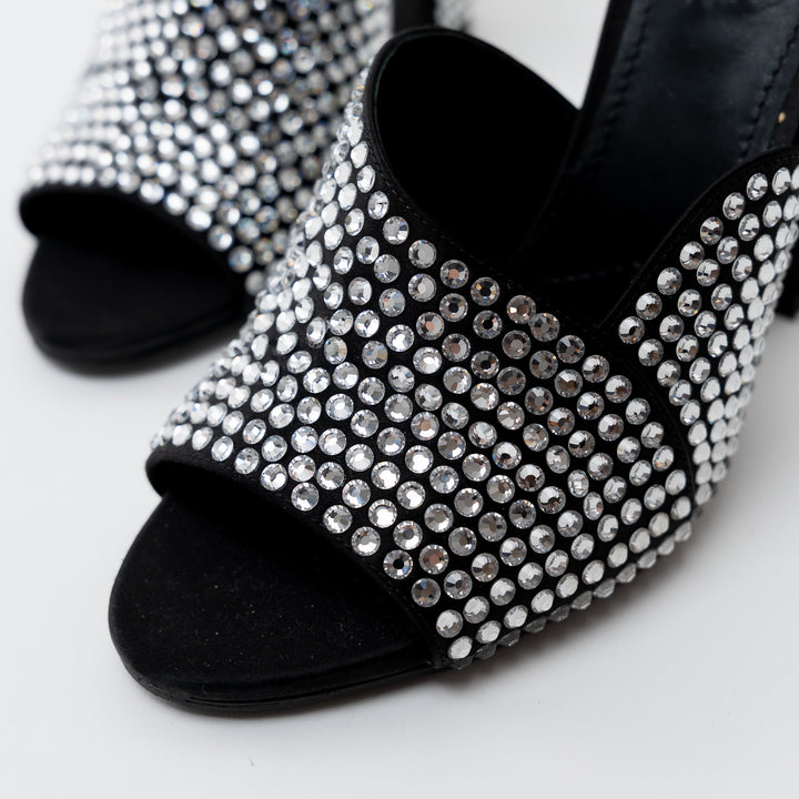 Prada Black Satin Crystal Embellished Sandals Size 41