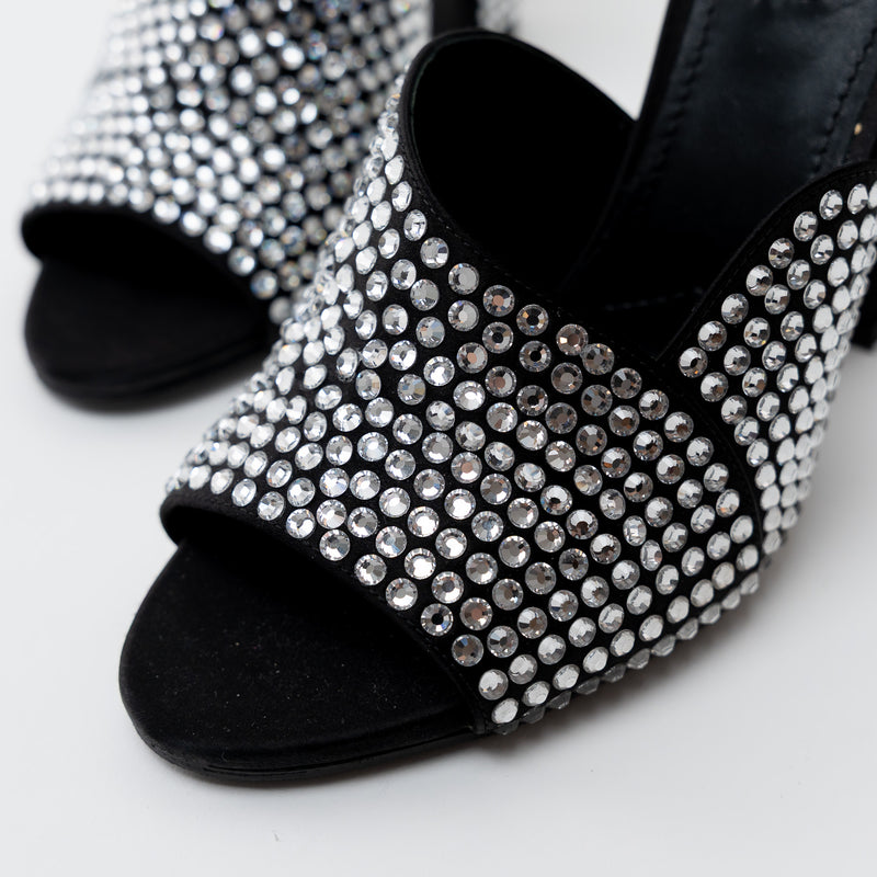 Prada Black Satin Crystal Embellished Sandals Size 41