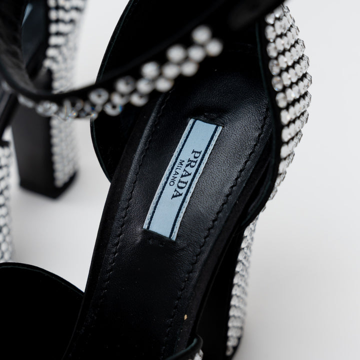 Prada Black Satin Crystal Embellished Sandals Size 41