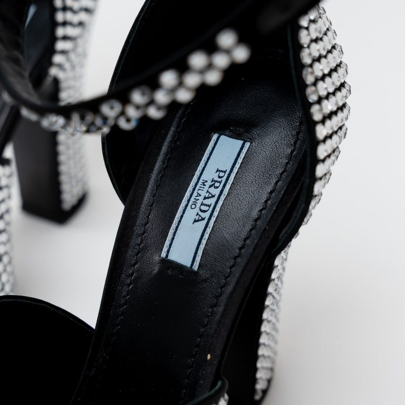 Prada Black Satin Crystal Embellished Sandals Size 41