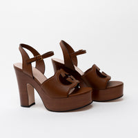 Gucci Brown Leather Interlocking G Cutout Platform Sandal Size 40/ Size 41