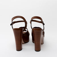 Gucci Brown Leather Interlocking G Cutout Platform Sandal Size 40/ Size 41