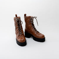 Gucci Monogram Brown Leather Combat Boots Size 38.5
