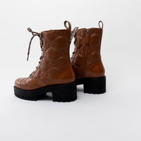 Gucci Monogram Brown Leather Combat Boots Size 38.5