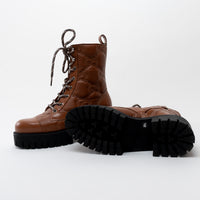 Gucci Monogram Brown Leather Combat Boots Size 38.5