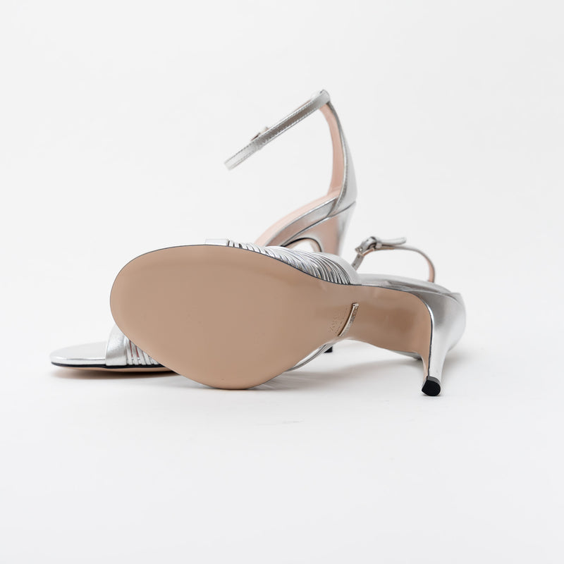 Gucci Silver Leather Crawford Sandals Size 35.5