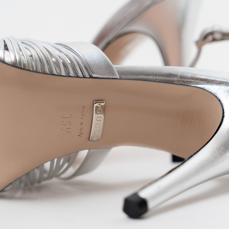Gucci Silver Leather Crawford Sandals Size 35.5