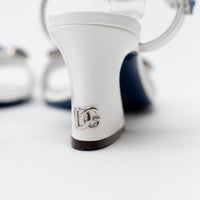 Dolce & Gabbana White Patent Leather Sandals with Blue Crystal Embellishments Size 39