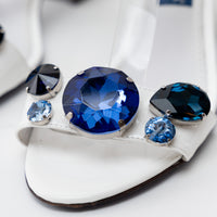 Dolce & Gabbana White Patent Leather Sandals with Blue Crystal Embellishments Size 39