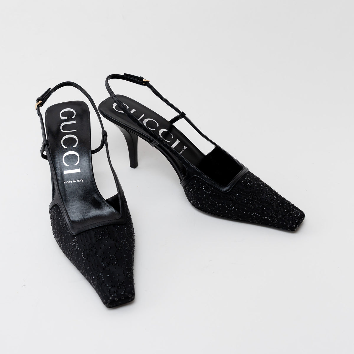 Gucci Black Double G Crystal Cloth Sandals Size 42